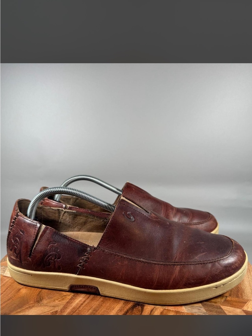 Men's Brown Leather Slip-On Casual Shoes Olukai